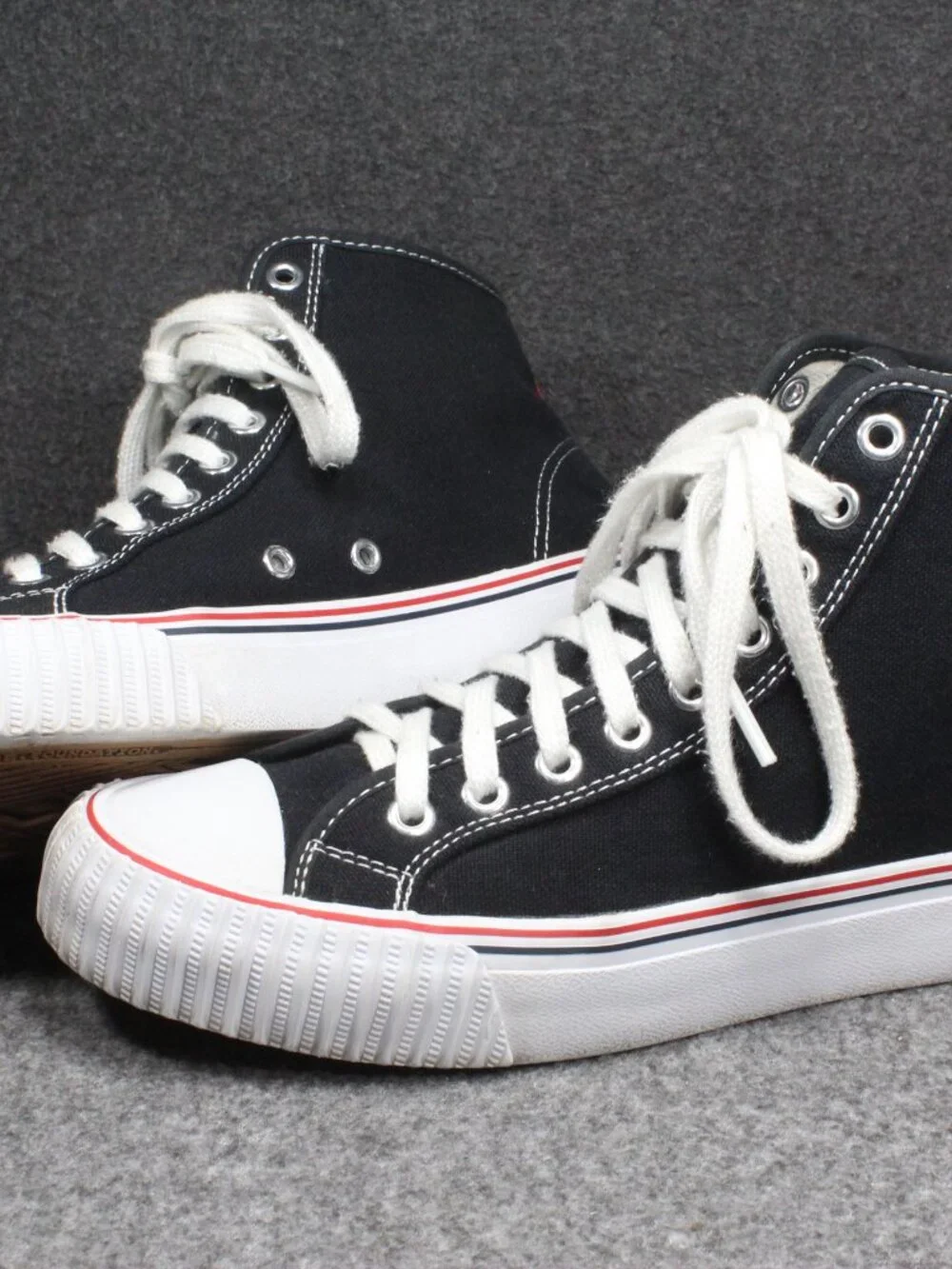 PF Flyers Center Hi Black Canvas High Top Sneakers Rigid Wedge Mens 8 Womens 9.5